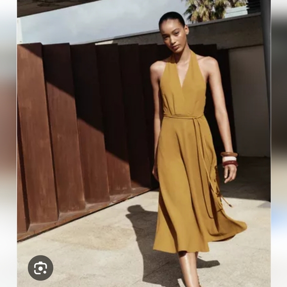 NWT ZARA MUSTARD HALTER MIDI TIE DRESS Small - Picture 14 of 14